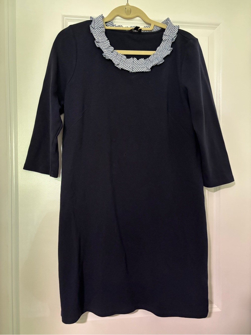Navy Ruffle Collar Shift Dress - Women